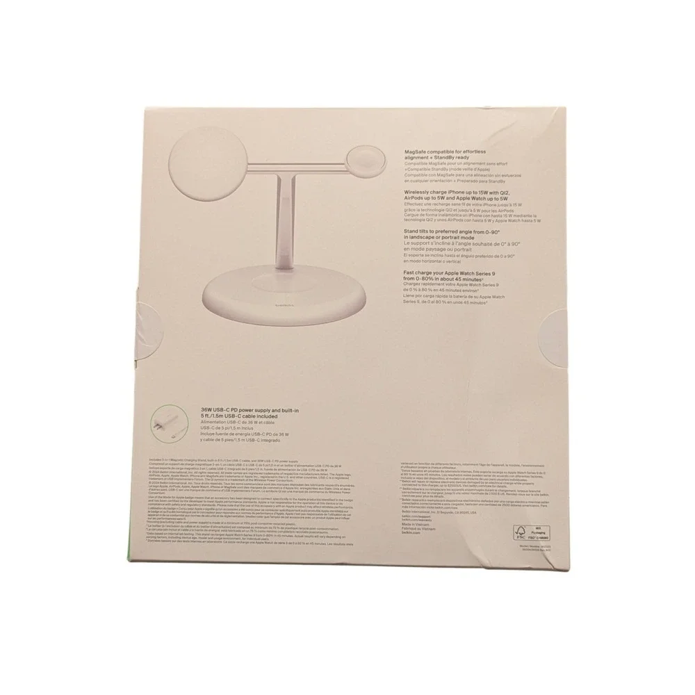 Bb.Ue Belkin Boost Charge Pro 3-in-1 Qi2 Magsafe Charging Stand WIZ023 - White